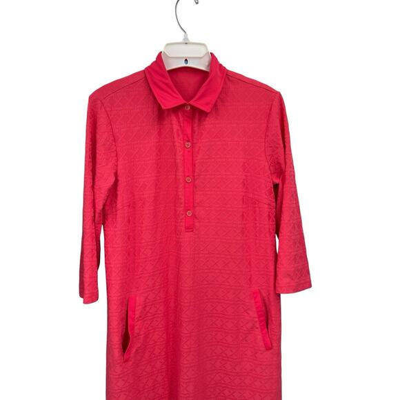J McLaughlin Dress Coral Textured 3/4 Sleeve Size Small - Picture 2 of 12